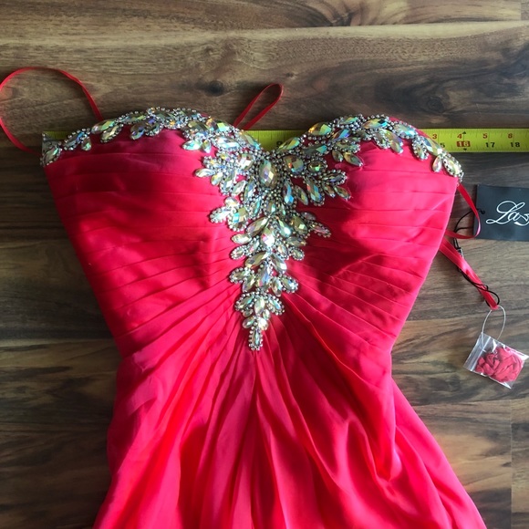 BNWT La Femme floor length chiffon gown - Picture 5 of 8